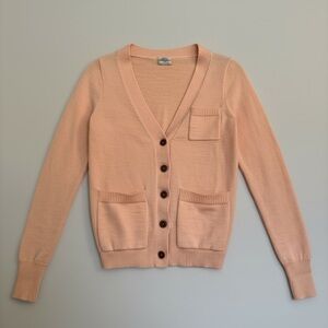 Wallace Pink Merino Wool Cardigan Size XS Button Front Preppy Academia Office